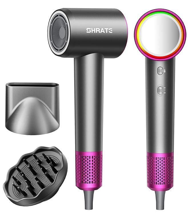 SHRATE Professional High Speed Ionic Hair Dryer | Ultra-Fast Drying | 500 Million Negative Ions | Low Noise | 160000 RPM | Compact Blow Dryer with Magnetic Diffuser for Faster Drying All Hair Types