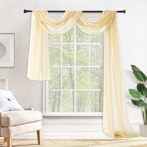 MIULEE Luxury Window Scarves for Party Ceremony Wedding Canopy Bed, Topper Window Treatment Swag Curtain Drapes, Sheer Curtain Scarf Valance for Window One Panel, 37 x 216 Inches Long, Cream Beige