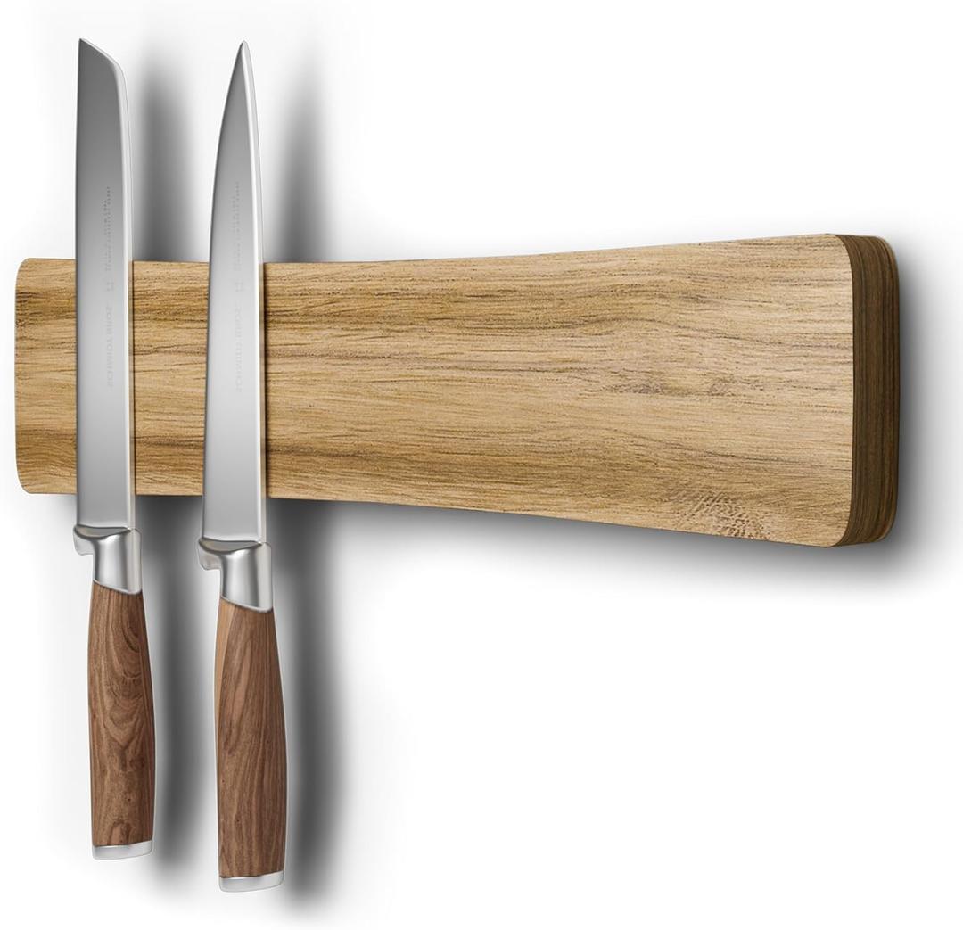 Magnetic Knife Holder for Wall, 10" Acacia Wood Knife Magnetic Strip No Drill Knife Magnet Storage Bar Magnetic Tool Key Holder Strip for Wall Use as Knife Rack for Kitchen Utensil Organizer Natural (Light Brown)
