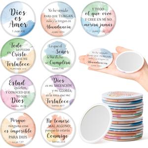 Y1tvei Spanish Watercolor Bible Mirrors - 36Pcs Watercolor Bible Verse Mini Compact Mirror Colorful Small Portable Round Pocket Mirror for Women Purse Christian Inspirational Church Party Favors Gifts