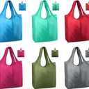 BeeGreen Colorful Reusable Grocery Bags 6 Pack, Heavy Duty Totes for Women, Foldable Grocery Bag Large Shopping Totes with Handles for Work, Travel, Gift, Store, Polyester Washable Reusable Tote Bag