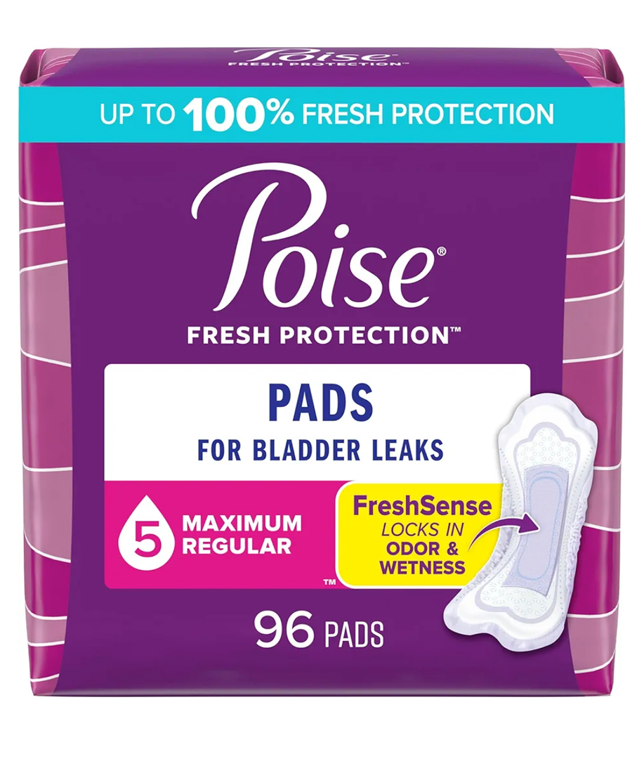 Poise Incontinence & Postpartum Pads for Bladder Leaks, 5 Drop Maximum Absorbency, Regular Length, 96 Count, Packaging May Vary