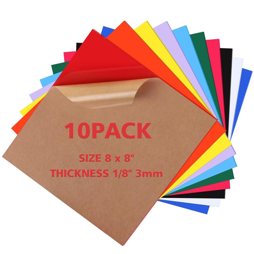 Adrattnay Acrylic Sheets 1/8 Thick, 10Pcs 8 x 8 in Colored Acrylic Panels for Laser Cutting & Engraving (8 x 8 x 1/8")