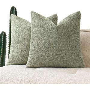 MIULEE 18x18 Inch Decorative Pillow Covers for Couch Bed Set of 2 Textured Boucle Neutral Throw Pillows Sage Green Accent Solid Cushion Pillowcase Cozy Soft Sofa Livingroom Home Decor