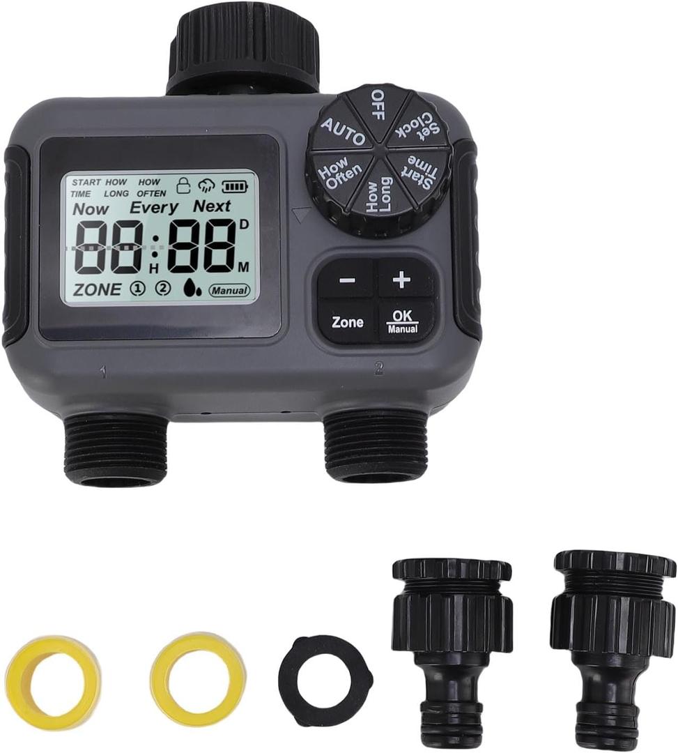 Sprinkler Timer Programmable Hose Timer with Rain Delay 2 Outlet Irrigrtion Timer Manual and Automatic Irrigation Controller System