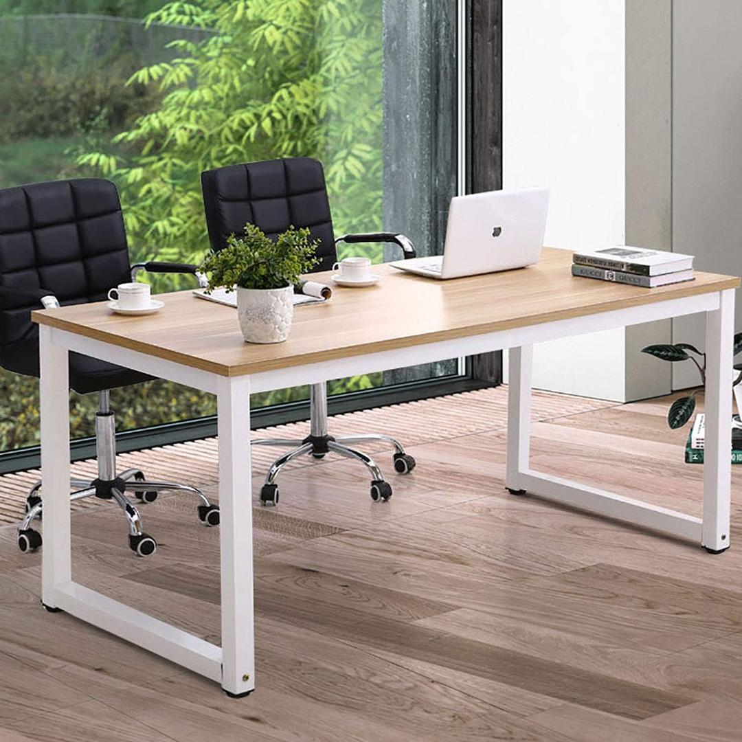 NSdirect Modern Computer Desk 63 Inch Large Office Desk, Writing Study Table for Home Office Desk Workstation Wide Metal Sturdy Frame Thicker Steel Legs, White, 63"L x 23.6"W x 29.5"H