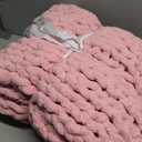 Bigacogo Chunky Knit Blanket Throw 40"x60", 100% Hand Knitted Chenille Throw Blanket, Soft Thick Yarn Cable Knit Blanket, Cute Rope Knot Crochet Throw Blankets for Couch Bed Sofa (Pink)
