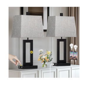 Touch Control Table Lamp Set of 2, Modern Black Bedside Lamps with USB C+A Ports & AC Outlet, 3 Way Dimmable Bedroom Lamps for Night Stands Bedroom Living Room, Nightstand Lamp