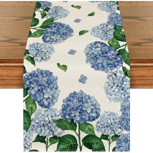 Artoid Mode Watercolor Hydrangea Table Runner, Spring Summer Seasonal Kitchen Dining Table Decoration for Indoor Outdoor Home Party Decor 13 x 120 Inch