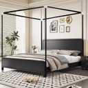 Jondow Stainless Steel Canopy Bed Frame Queen Size, Sturdy Post Poles Thicken Queen Size Canopy Frame for Metal Bed Wood Bed Bedroom Decor, Black
