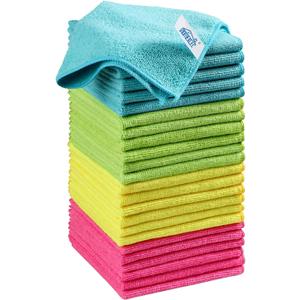 HOMEXCEL Microfiber Cleaning Cloth, 24 Pack Cleaning Rags, Cleaning Towels with 4 Color Assorted, 11.5"X11.5"(Green/Blue/Yellow/Pink)