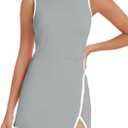 Tennis Dress for Women with Built-in Shorts and Bra Crew Neck Sleeveless Athletic Side Slit Golf Mini Dress (Gray, S)