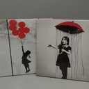 DJSYLIFE Banksy Canvas Wall Art Girl with Red Balloon Street Graffiti Wall Decor There is Always Hope Nola Abstract Artwork Black and Grey Modern Home Office Decorations 12" W x 12" H 2 Pieces