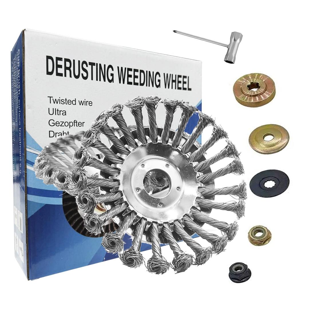 6Inch Steel Wire Rotary Weed Brush Cutter Trimmer Head for Weed Cutter Eater, Unbreakable Wired Trimmer Blade, Weed Trimmer Eater Head with Adapter Kits for Moss Grass Rust Removal