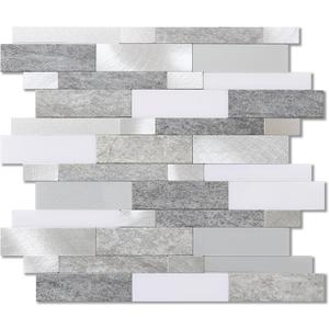 BeNice Backsplash Peel and Stick Wall Tiles for Kitchen,Subway Self Adhesive Linear Mosaic Stickers Bathroom Waterproof(5 Sheets, Rustic Gray) (5Sheets, Rustic Gray)