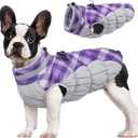 FUAMEY Dog Coat for Small Dogs,Waterproof Dog Winter Jacket with Harness Built in Puppy Cold Weather Coats Reflective Pet Vest with Zipper Warm Fleece Dogs Snowsuit Windproof Purple Plaid S
