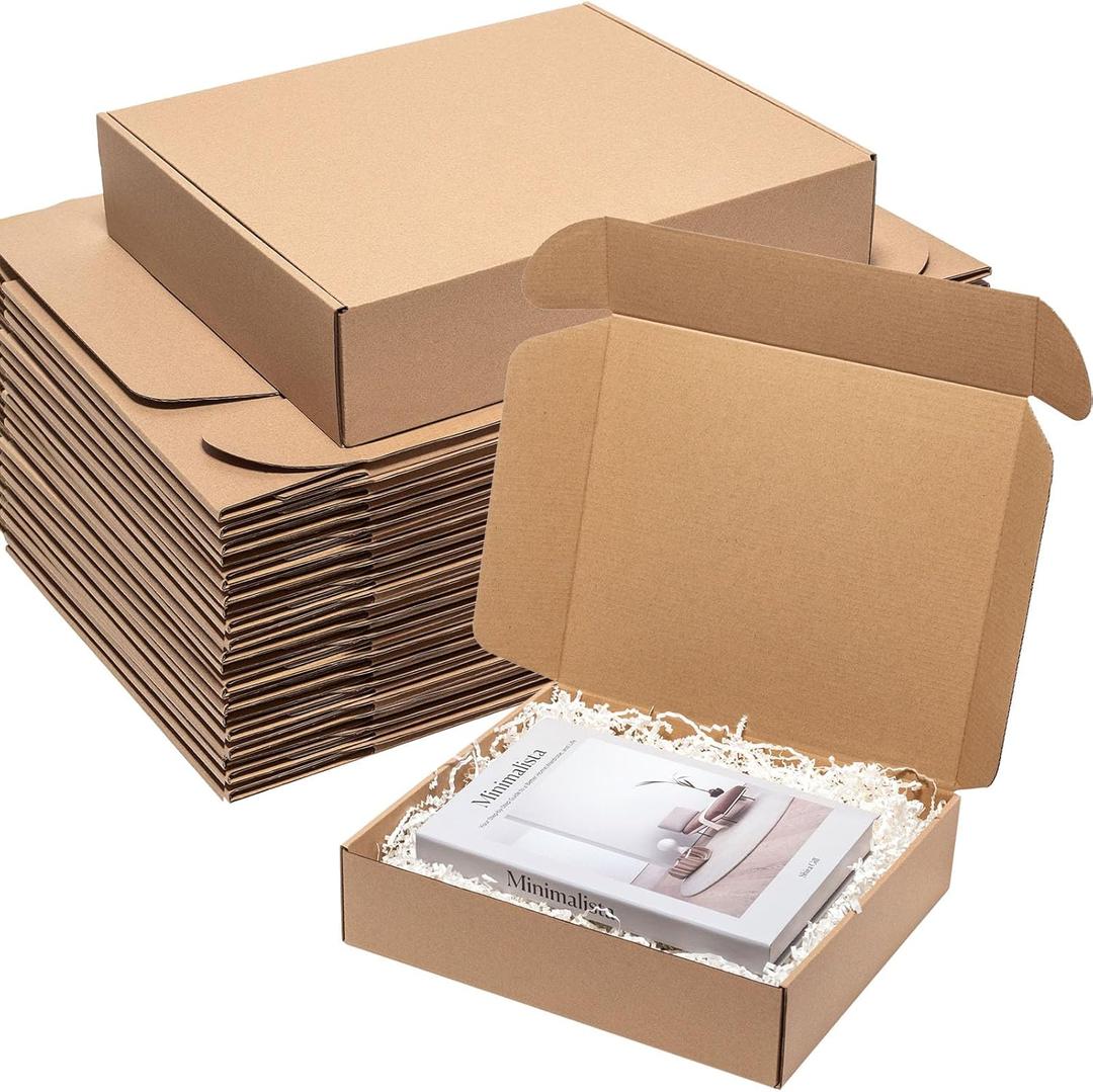 Wowxyz Brown Shipping Boxes 13x11x3" 25 Pack - Kraft Corrugated Cardboard Box Mailers for Small Business, Literature Mailer Packaging Supplies