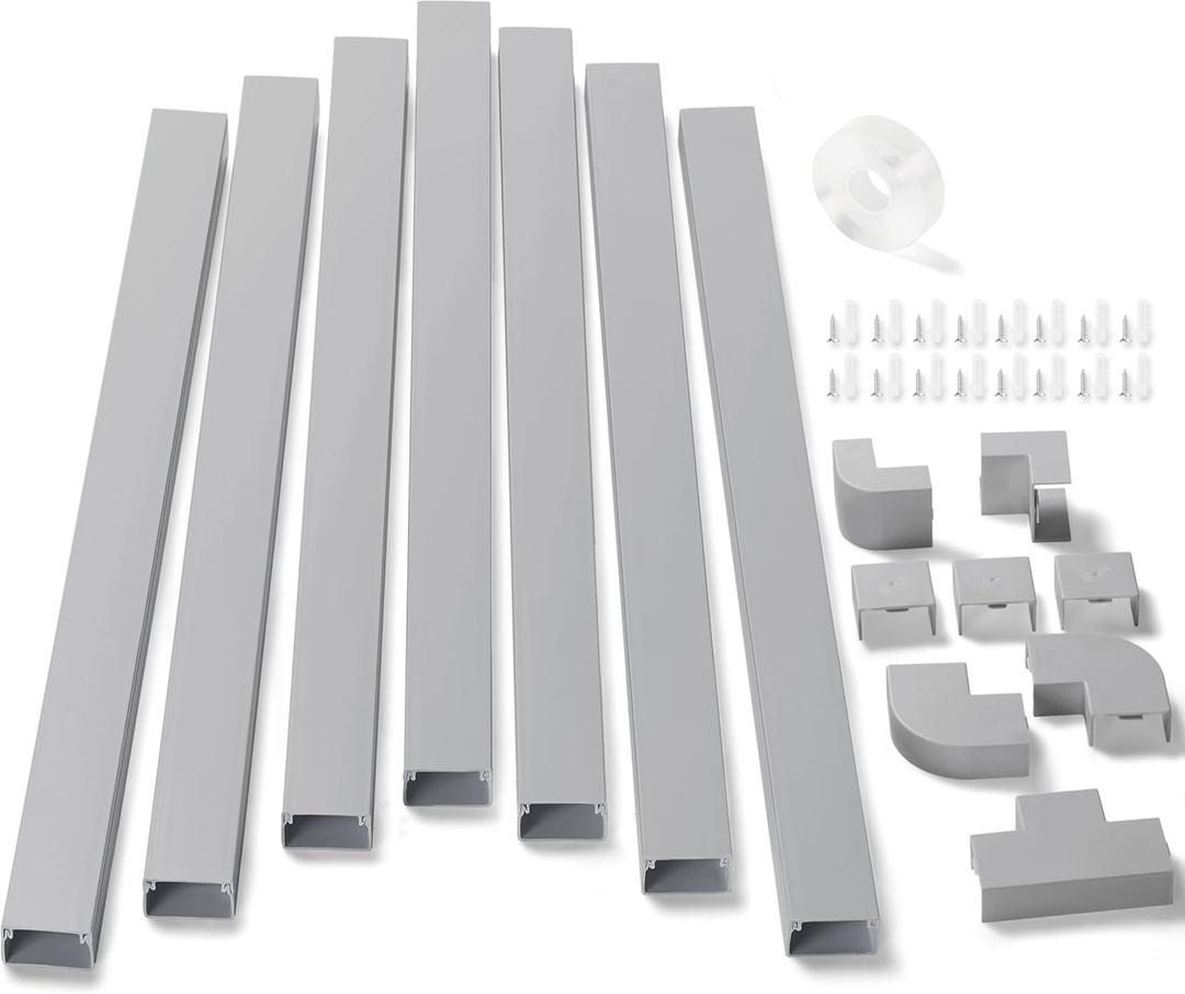 126in Cord Hider Kit (8 x L15.7in), ZhiYo Wire Hiders for TV on Wall, Paintable Cable Management Kit, Wire Cover for Wall Mount TV, Grey Cable Raceway, Cord Cover Wall Wire Management, W1.18in H0.67in