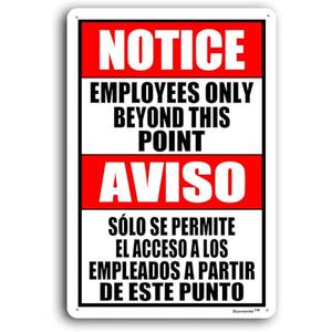 12"x16" Aluminum Notice Bilingual Sign, Employees Only Beyond This Point Sign, No Customers Allowed In Work Area Sign for Construction Site