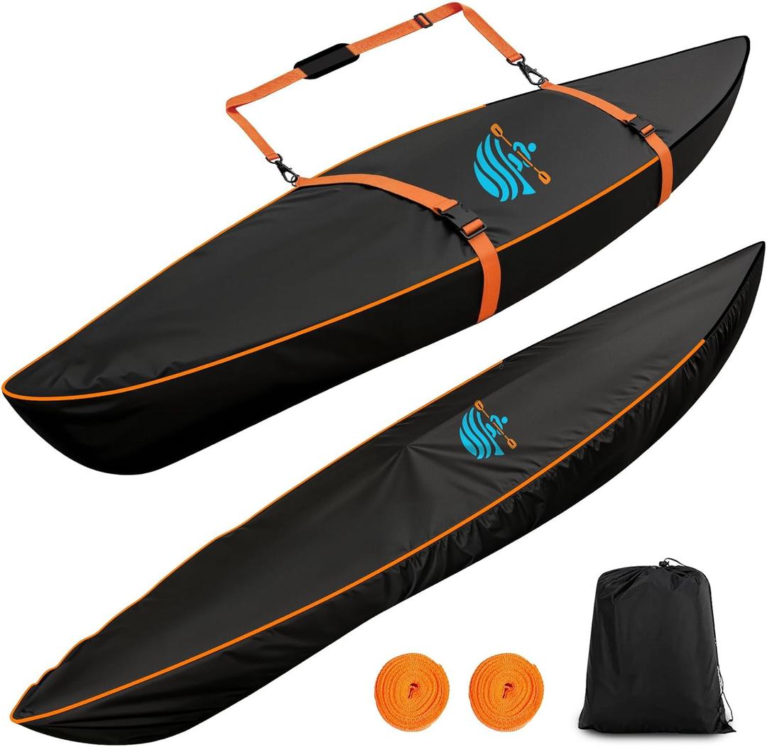 Kayak Cover 600D Canoe Cover for Outdoor Storage Heavy Duty & Waterproof, Fade-Resistant, Fits Paddle Board, SUP, Canoe, and Kayak Boat (8- 10 ft)