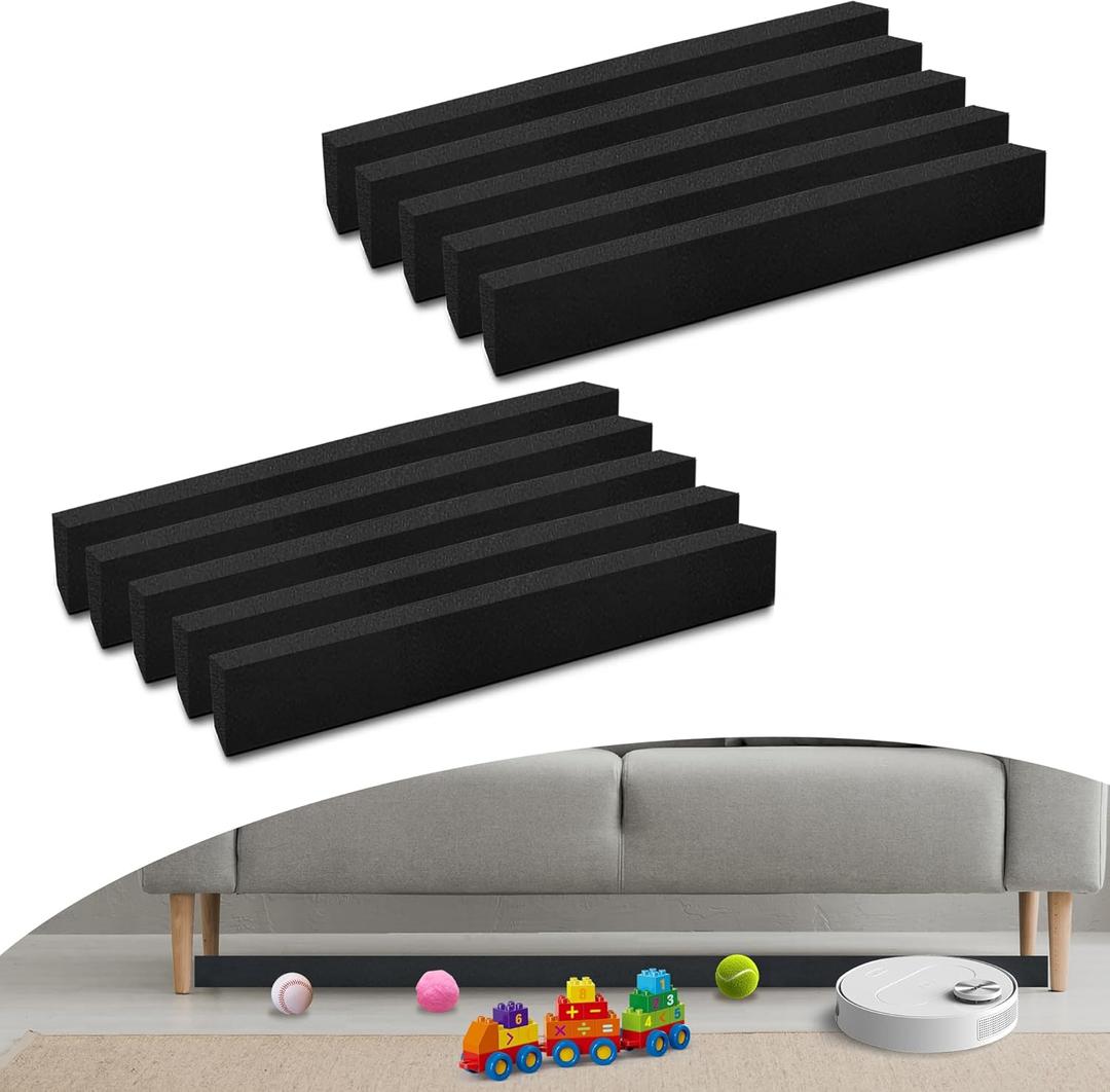 10 Pcs Under Couch Blocker, Under Bed Blocker for Pets Toys Barrier, Sponge Under Furniture Blocker with Strong Tapefor, Stopping Small Items from Getting Under Couch 17" L x 2.4" H