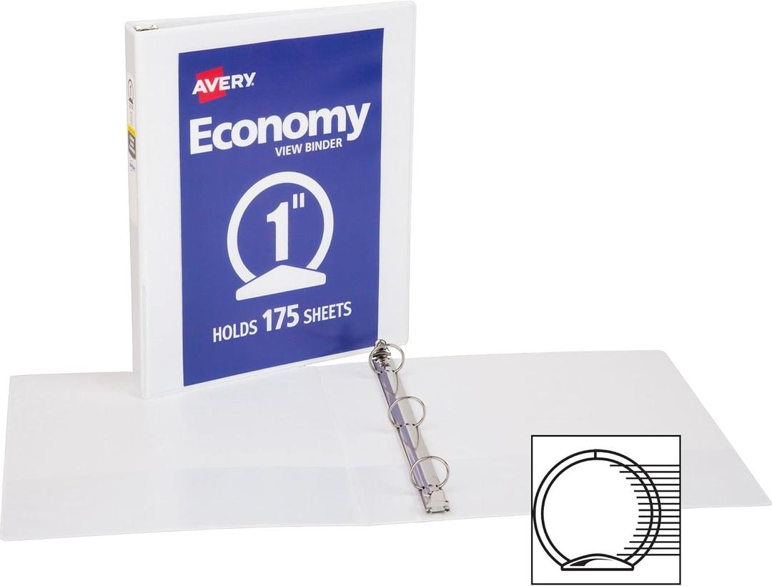 AVE05760 - Avery Economy View Binder with Round Rings 1" Capacity