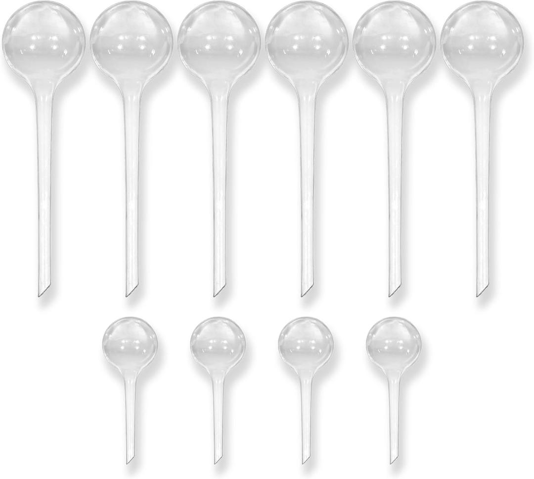 Little Green Leaf Automatic Plant Watering Globes, Self Watering Planter Inserts (Set of 10) | Clear Plastic Bulbs | 6 300ml + 4 70ml | Indoor & Outdoor Use