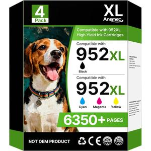 952 XL Ink Cartridges for HP Printers 952XL Ink Cartridges Combo Pack for HP 8710 Printer Ink Work for Office Jet Pro 7740 8720 8715 8210 8703 OfficeJet 8702 Printers, Black Color 4 Pack