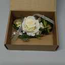 White Ivory Corsage and Boutonniere Set for Bride Groom, Artificial Rose Flowers Wrist Corsage Bracelets Homecoming Flower Prom Suit Accessories Boutonniere for Wedding Prom Party Decorations