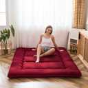 MAXYOYO Japanese Floor Mattress Futon Mattress, Thicken Sleeping Pad Foldable Roll Up Floor Futon for Adults Tatami Mat Dormitory Bed Lounger, Burgundy, Full Size