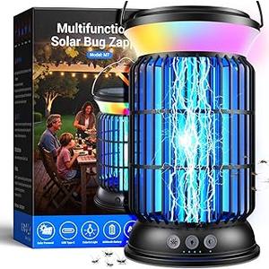 Solar Bug Zapper Outdoor, Powerful 4200V Electric Mosquito Zapper with Upgraded Mosquito Attraction Light, Auto On/Off, IPX6 Waterproof Insect Zapper for Patio, Garden & Camping