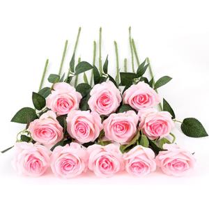 Laelfe 12 PCS Artificial Flowers Roses Fake Silk Flowers Long Stem Artificial Roses for Home Wedding Decorations