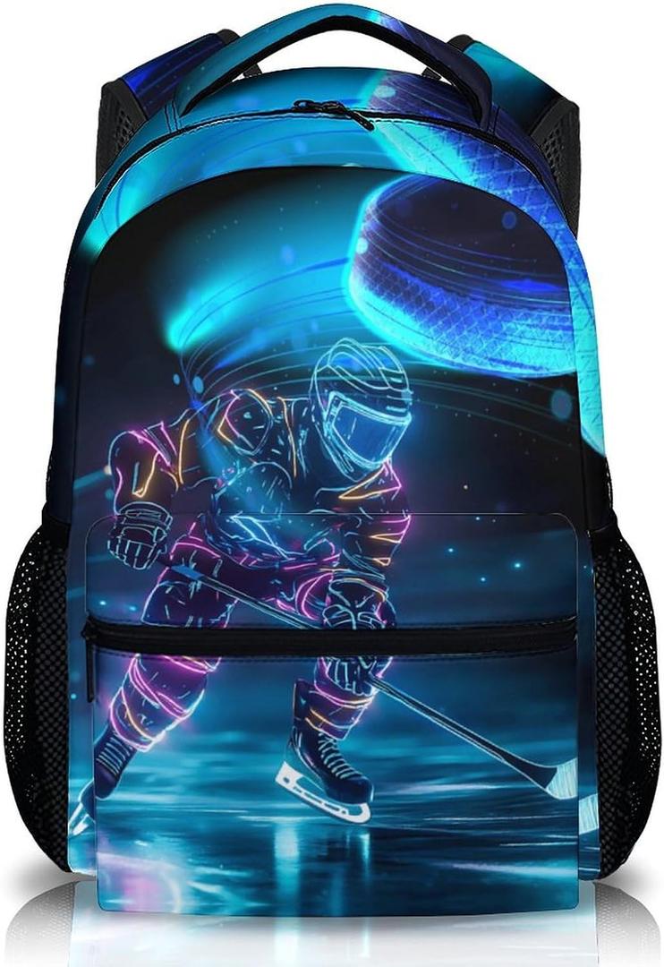 Kids Backpack for Boys Girls, Hockey Backpack, Gift for Kids Back to School, 17 Inch Large Capacity Student Bookbag for Travel Picnic Hiking, 12x5.4x17 inches