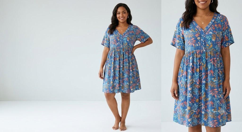KIRUNDO Womens Summer Dresses Casual Boho Floral Mini Babydoll Short Sleeve A Line Dress V Neck Sundress Beach Vacation(Leaves Blue, XX-Large)