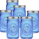 eleganttime Blue Wide Mouth Mason Jars 32 oz,6 Pack Colored Quart Glass Canning Jars with Airtight Lids for Canning,Pickling,Storage,DIY Crafts & Dcor