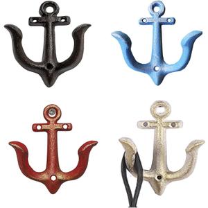lemonadeus Cast Iron Nautical Anchor Wall Hooks Coat Hooks Rack,Coastal Decorative Wall Mounted Antique Chic Metal Keys Towel Coat Hooks Hanger (4 PCS)