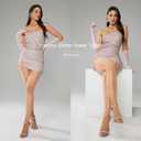 Yilanmy Womens Glitter Sheer Tights Sexy Sparkly Tights Shiny Shimmer Elastic High Waist Pantyhose Transparent 2 Pairs (Beige, L)