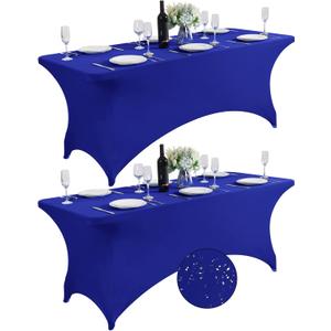 SuperO 2Pack Waterproof Spandex Table Cover for 6FT Table Universal Fitted Stretch Tablecloth for Party, Banquet, Wedding and Events-Royal Blue