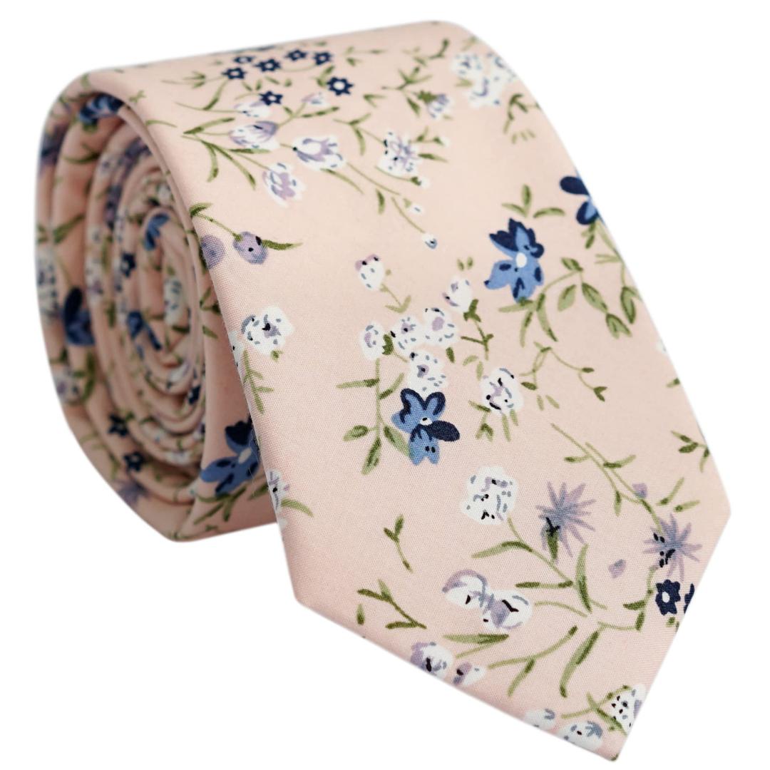 BELLUNO Men's Cotton Floral Skinny Tie, 2.5 inch, Light Brown