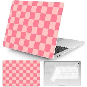 Seorsok Compatible with MacBook Air 13 Inch Case 2022 2021 2020-2018 Release A1932 A2179 M1 A2337 Touch ID,Exquisite Checkerboard Pattern Plastic Hard Shell Case with Keyboard Cover,Hot Pink Grid