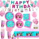Makeup Spa Birthday Party Supplies For Girls, Spa Day Makeup Party Decorations, Paper Plate, Cup, Napkin, Disposable Cutlery, Garland Banner, Tablecloth, Balloon, Serves 24