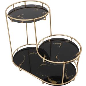 Fockety Bathroom Counter Organizer, Iron Glass 2 Tier Vanity Tray, Skincare Makeup Organizer Shelf, Vanity Organizer Bathroom Counter Shelf for Cosmetics, Toiletries, Lotions, Perfumes (Black Base)