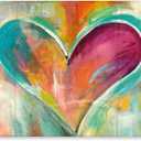 Stupell Industries Abstract Colorful Textural Heart Painting Canvas Wall Art Design By Artist Kami Lerner, 24 x 30, Gallery Wrapped Canvas (30L" x 24W")