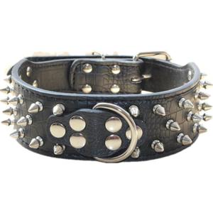 Spiked Leather Dog Collar Bullet Rivets Studded 2 Inch Width Stylish Leather Dog Collars for Medium & Large Dogs Pitbull( Black,M)