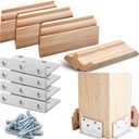 Blulu 1 Set 3-1/2" Newel Post Mounting Kit 4 Pcs L Bracket Metal Post Anchor with 4 Pcs Red Oak Wooden Trim Deck Base Fasteners for Fastening Handrails Balustrades to Stairs and Floors