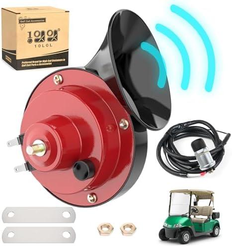 10L0L 12 Volt Golf Cart Horn Kit for Yamaha EZGO Club Car or UTV Boat, Floor Mount Button Switch, Universal Loud Horn Volume Up to 118db