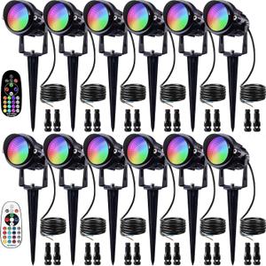 SUNVIE RGBW Low Voltage Landscape Lights Color Changing 12W LED Landscape Lighting Outdoor Waterproof Remote Control for Garden Yard Pathway Christmas Decorative Lighting, 12 Pack with Connector