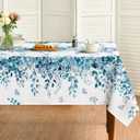 Horaldaily Spring Tablecloth 60120 Inch Rectangular, Eucalyptus Floral Blue Table Cover for Party Picnic Dinner Decor