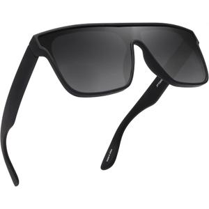 GLINDAR Oversized Square Polarized Sunglasses for Men Women, One Piece Shield Shades UV400 Protection (Matte Black Frame / Polarized Grey Lens)