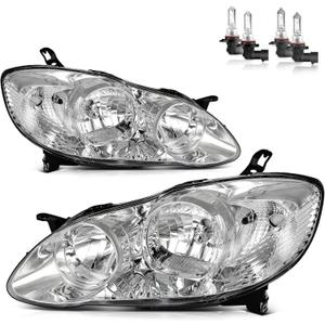 Headlights Assembly for 2003-2008 Toyota Corolla Headlamp Replacement Clear Lens Chrome Housing Amber Reflector Driver & Passenger Side (Chrome Housing | With High & Low Beam Bulbs)